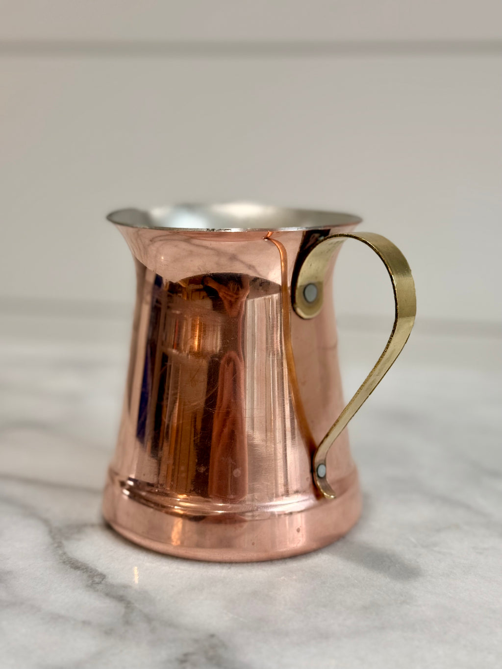 Vintage Copper Pitcher with Brass Handle